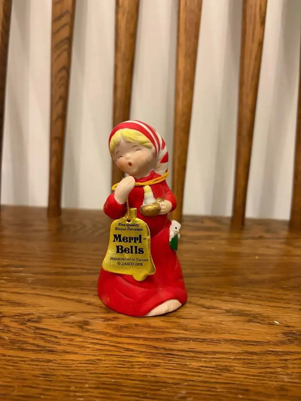 Jasco Merri-Bells Bisque Porcelain Christmas Caroler Bell 1978